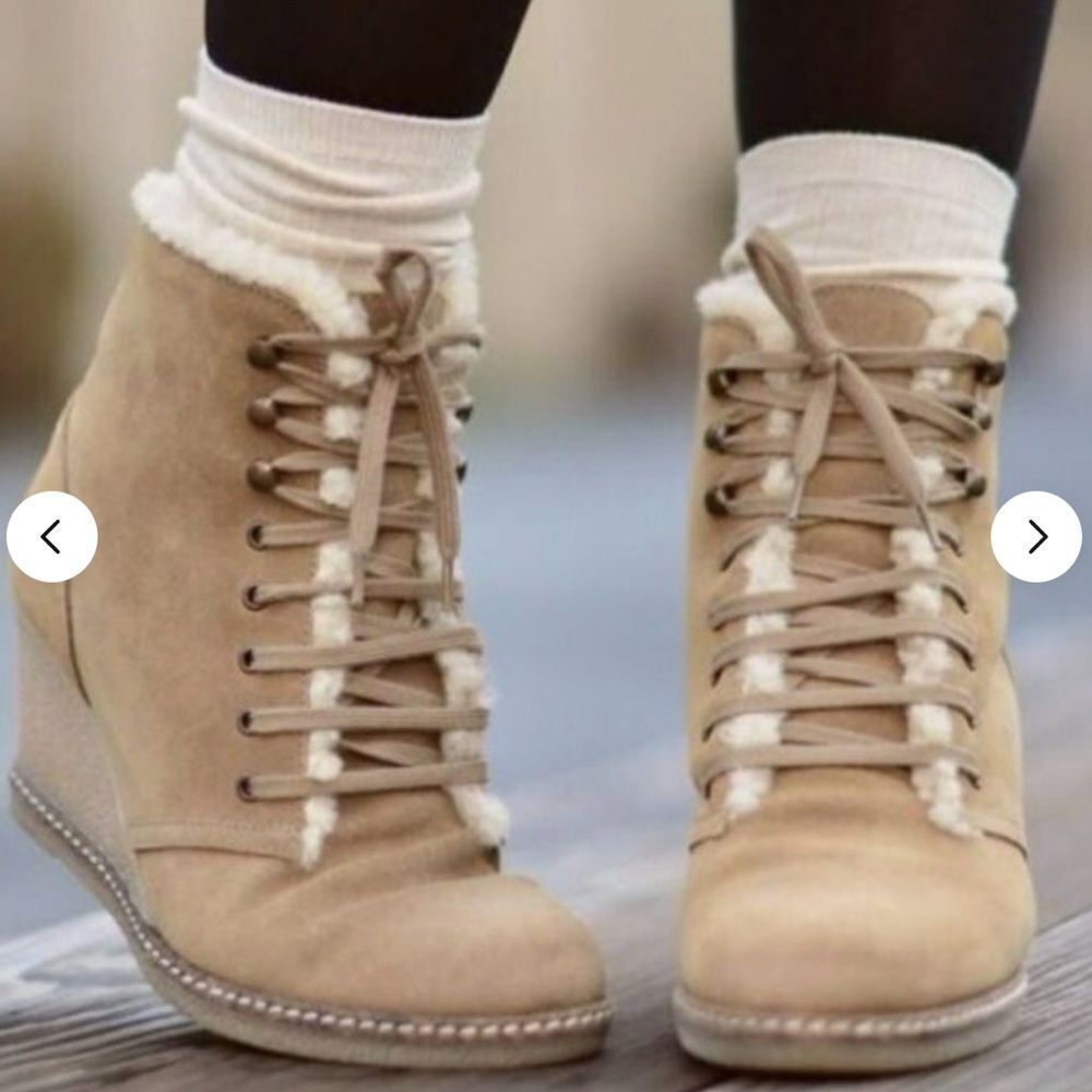 J. Crew MacAlister Shearling Wedge Beige Suede Ankle Boot